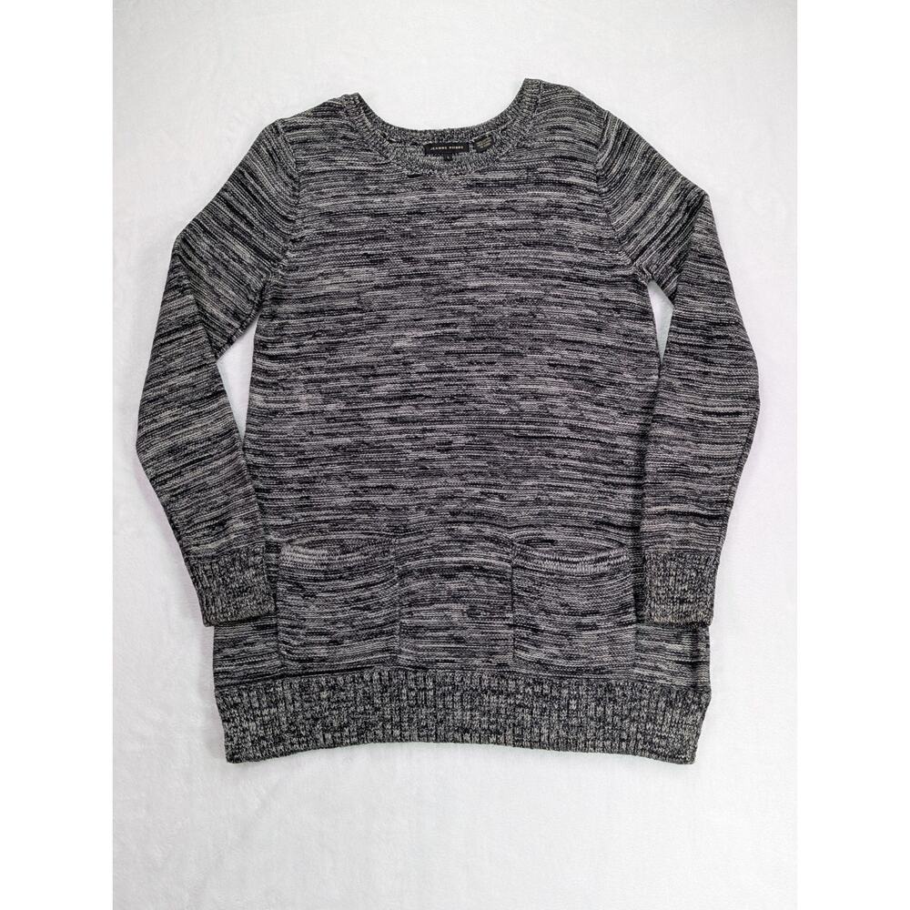 Jeanne Pierre Size S Black,White,& Gray Marled Knit Sweater w/Front Pockets